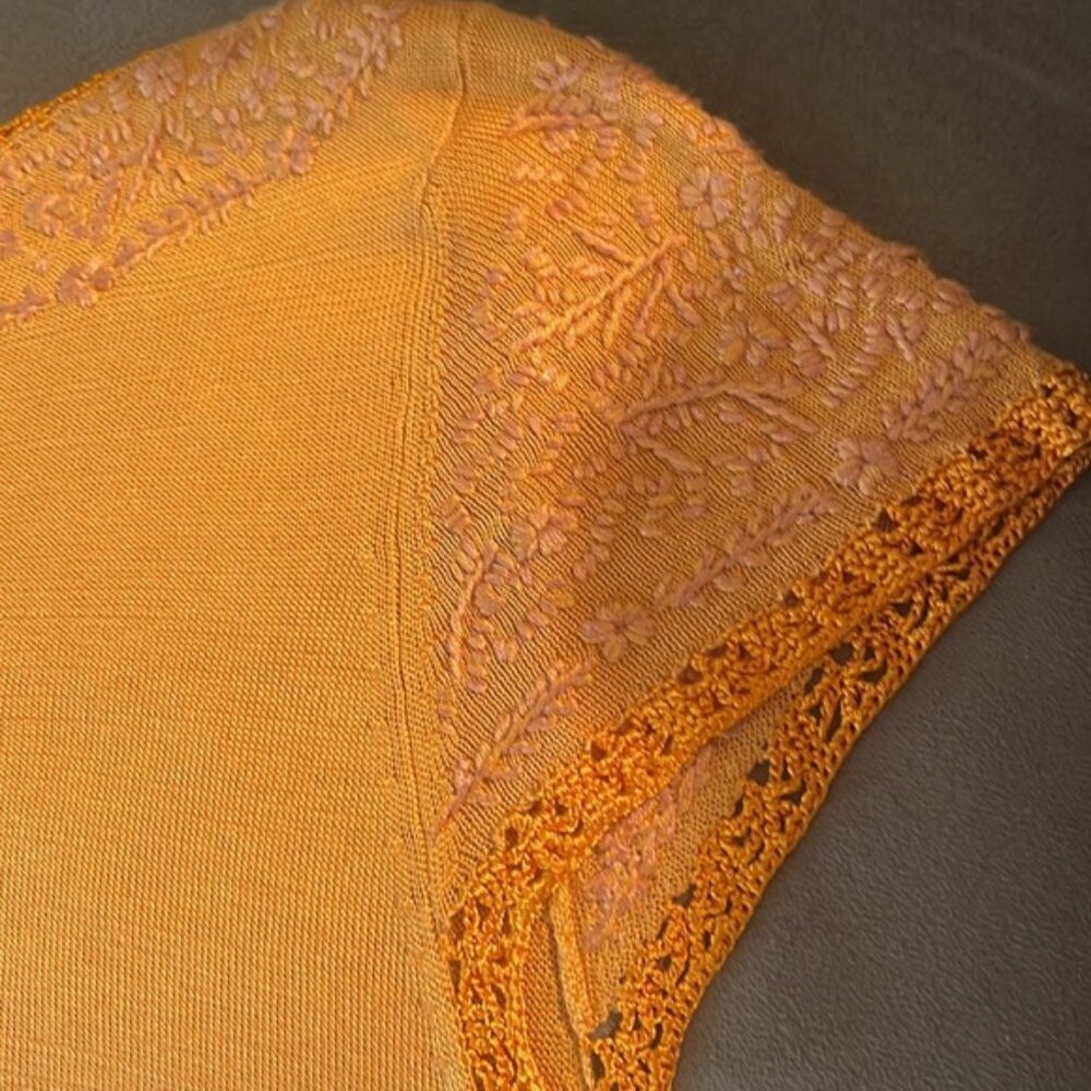 DKNY silk & rayon short sleeve top.  Pumpkin spice,generous size M.